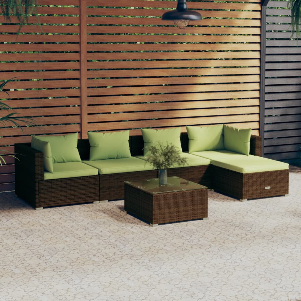 6 Piece Garden Lounge Set with Cushions Poly Rattan Brown