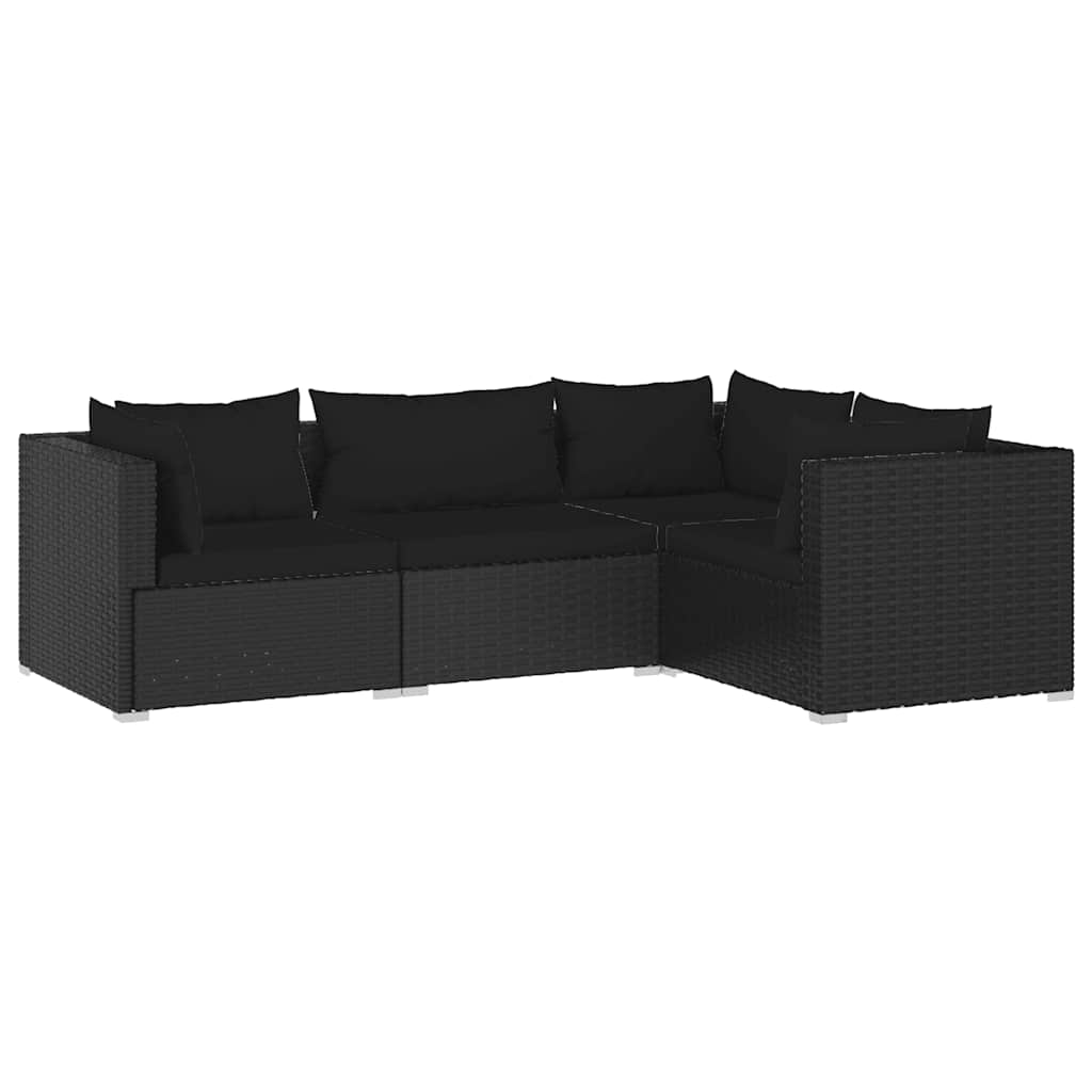 4 Piece Garden Lounge Set with Cushions Poly Rattan Black