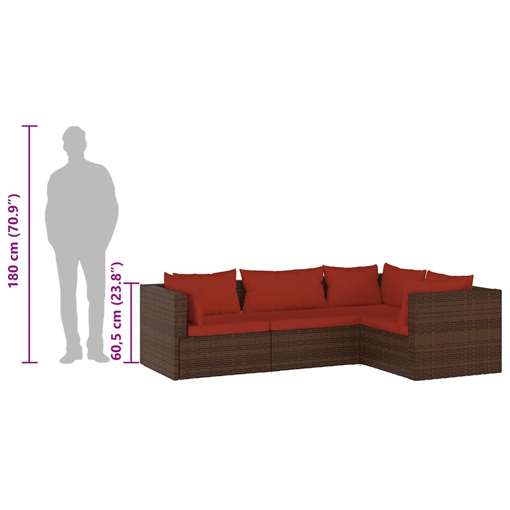 4 Piece Garden Lounge Set with Cushions Poly Rattan Brown