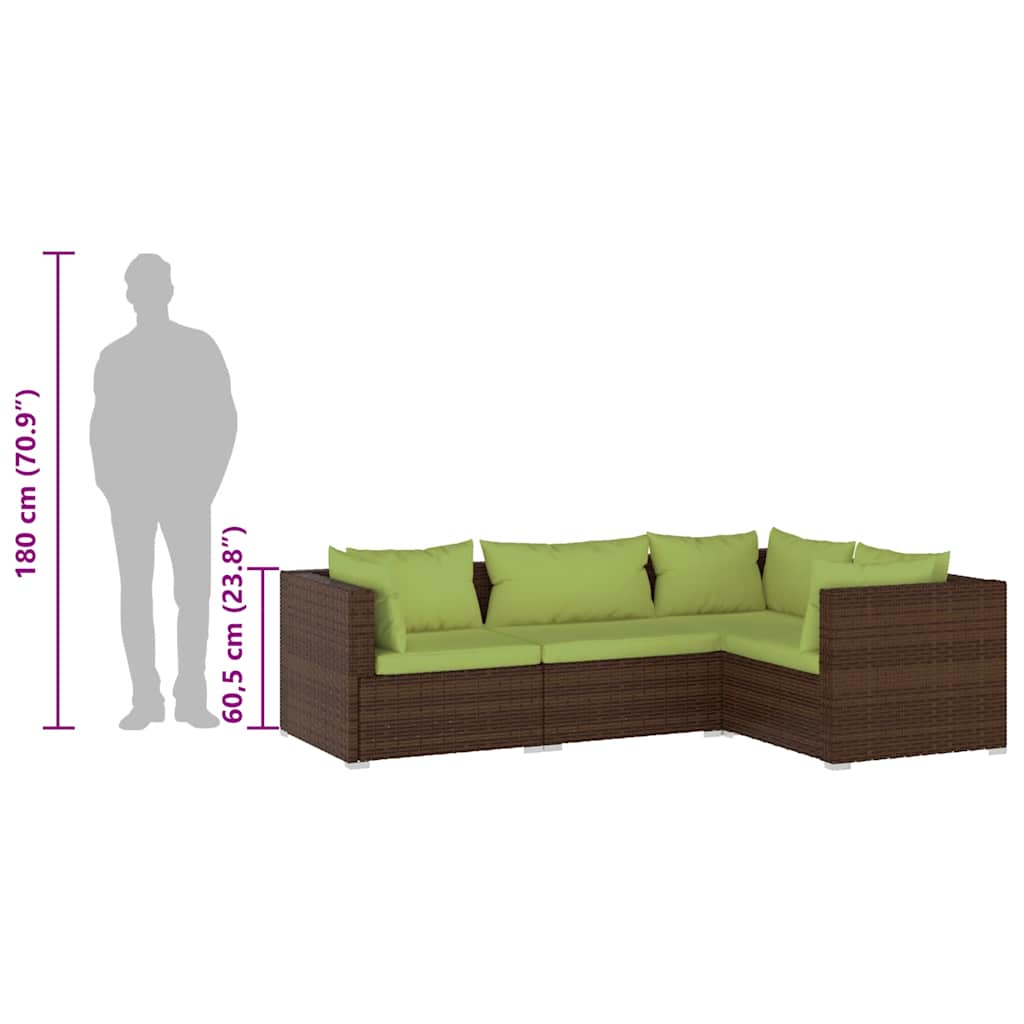 4 Piece Garden Lounge Set with Cushions Poly Rattan Brown