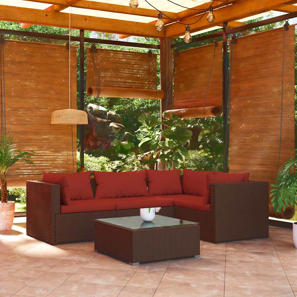 5 Piece Garden Lounge Set with Cushions Poly Rattan Brown