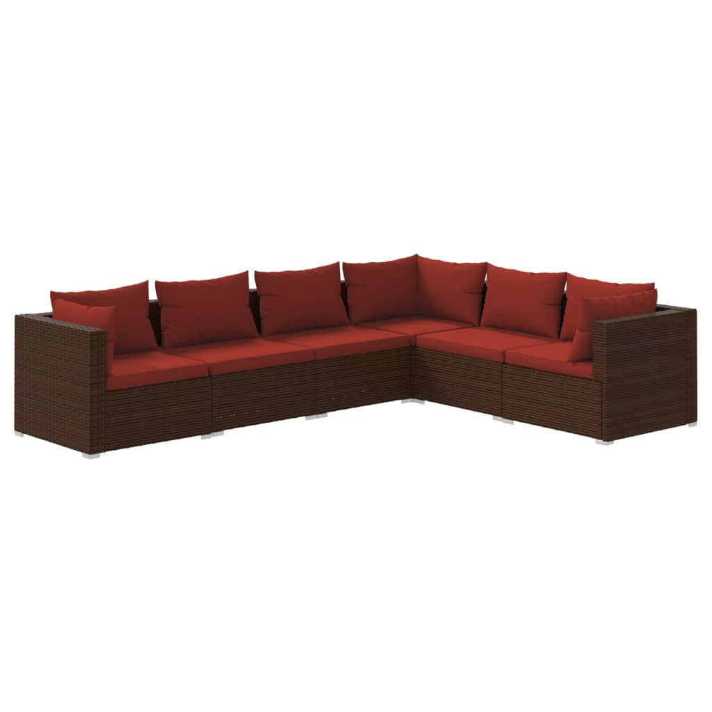 6 Piece Garden Lounge Set with Cushions Poly Rattan Brown