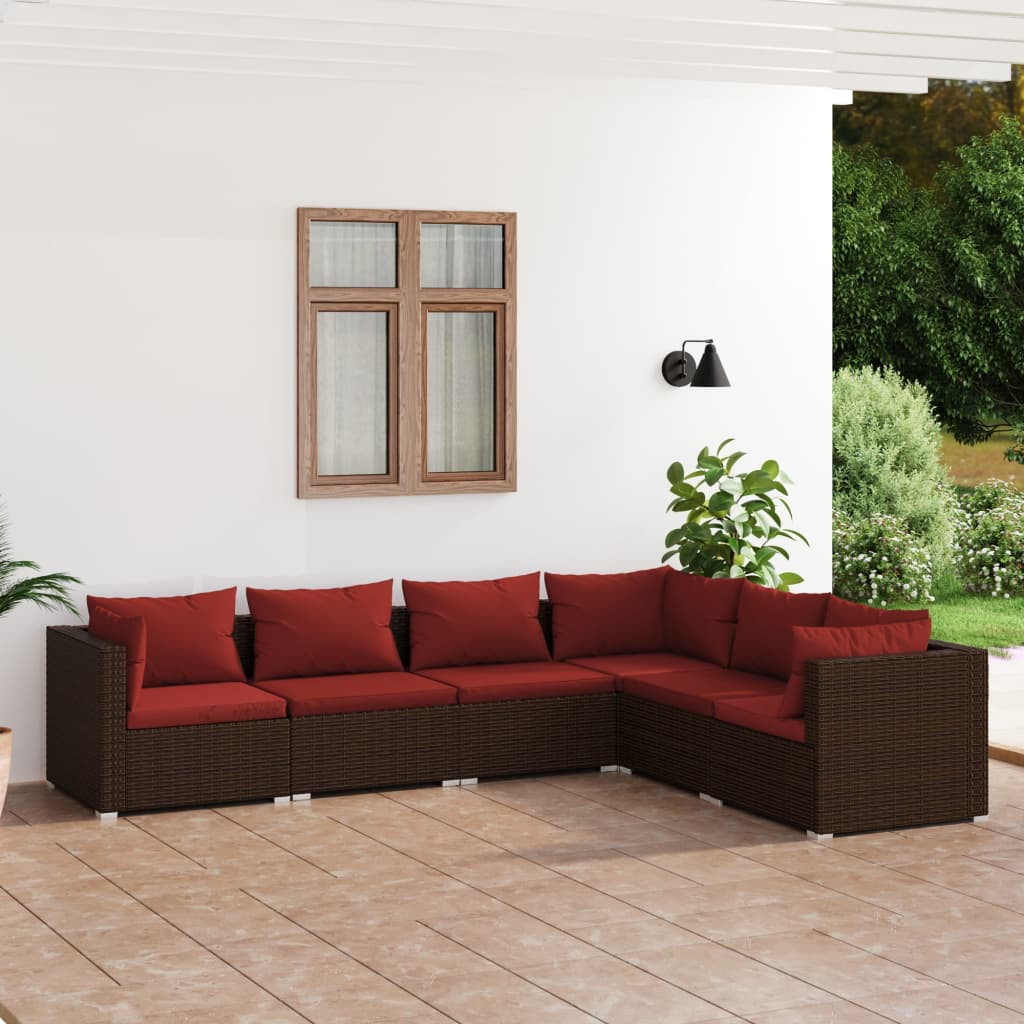 6 Piece Garden Lounge Set with Cushions Poly Rattan Brown