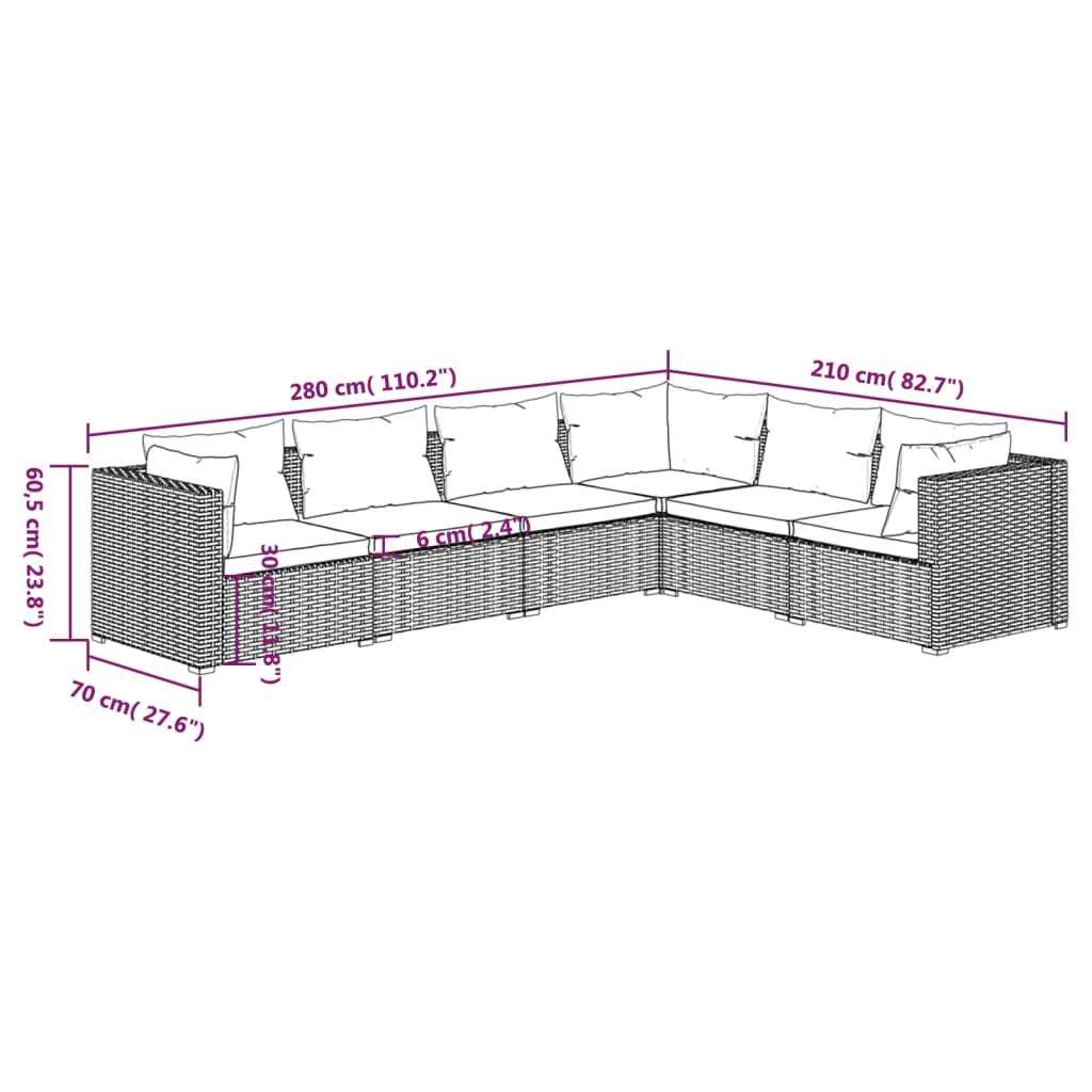 6 Piece Garden Lounge Set with Cushions Poly Rattan Grey