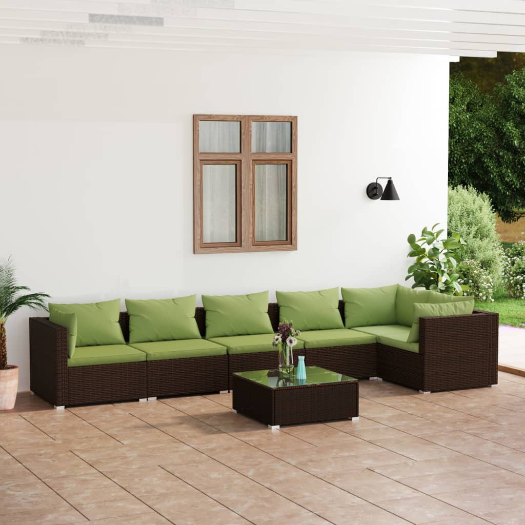 7 Piece Garden Lounge Set with Cushions Poly Rattan Brown