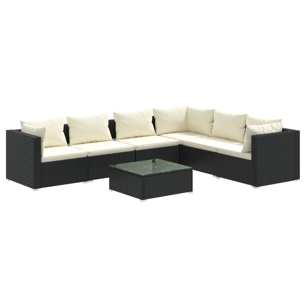 7 Piece Garden Lounge Set with Cushions Poly Rattan Black