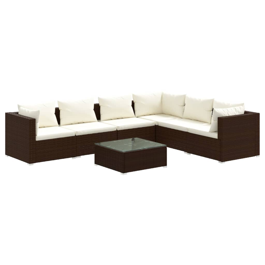 7 Piece Garden Lounge Set with Cushions Poly Rattan Brown