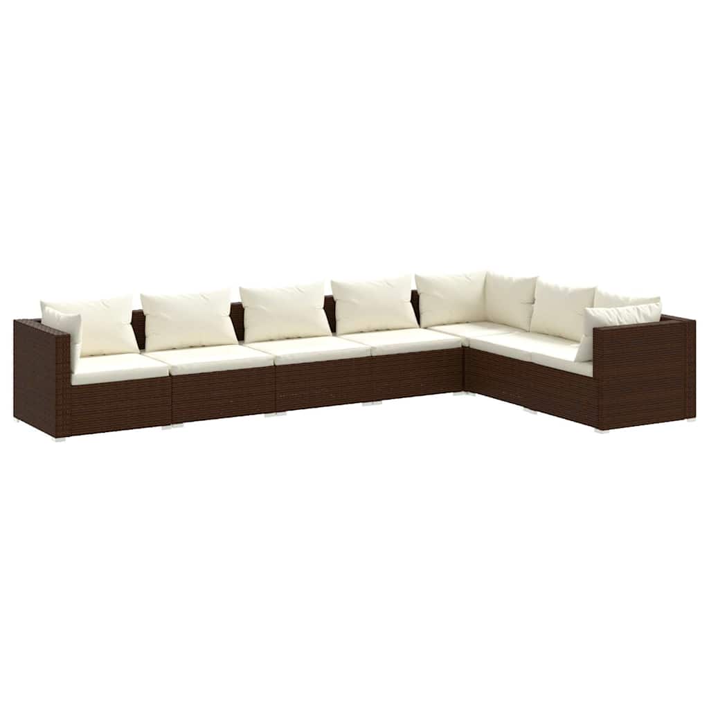 7 Piece Garden Lounge Set with Cushions Poly Rattan Brown
