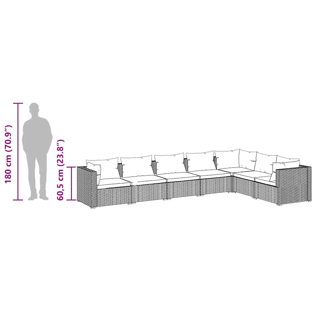 7 Piece Garden Lounge Set with Cushions Poly Rattan Brown