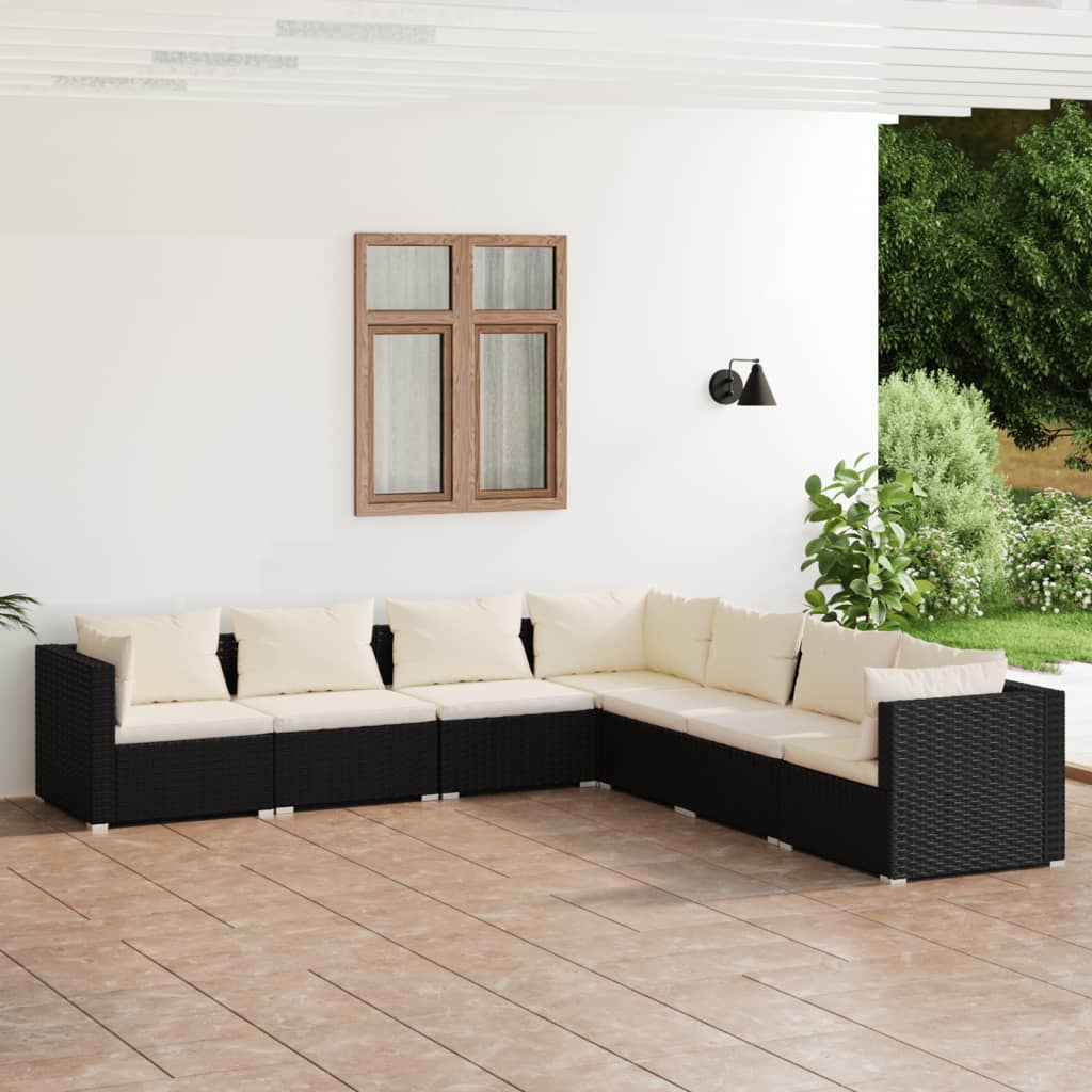 7 Piece Garden Lounge Set with Cushions Poly Rattan Black