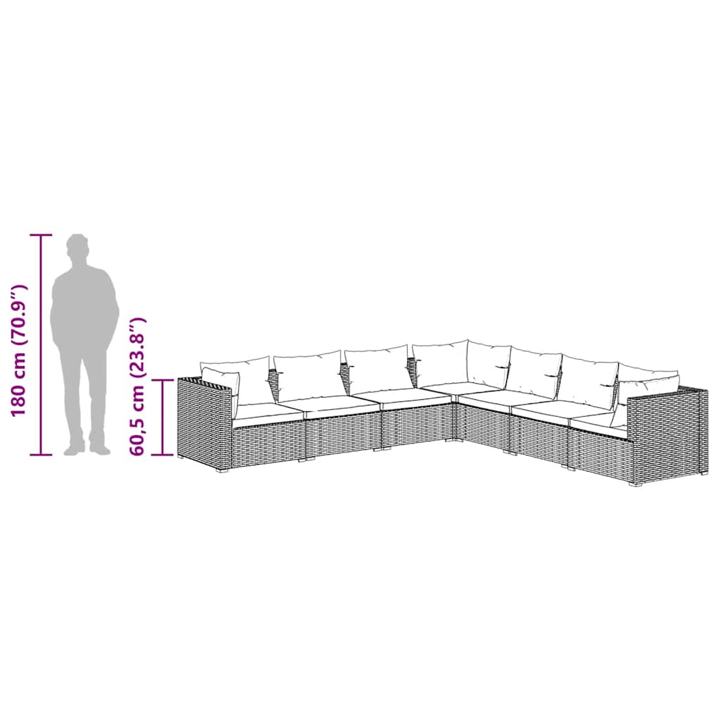 7 Piece Garden Lounge Set with Cushions Poly Rattan Brown