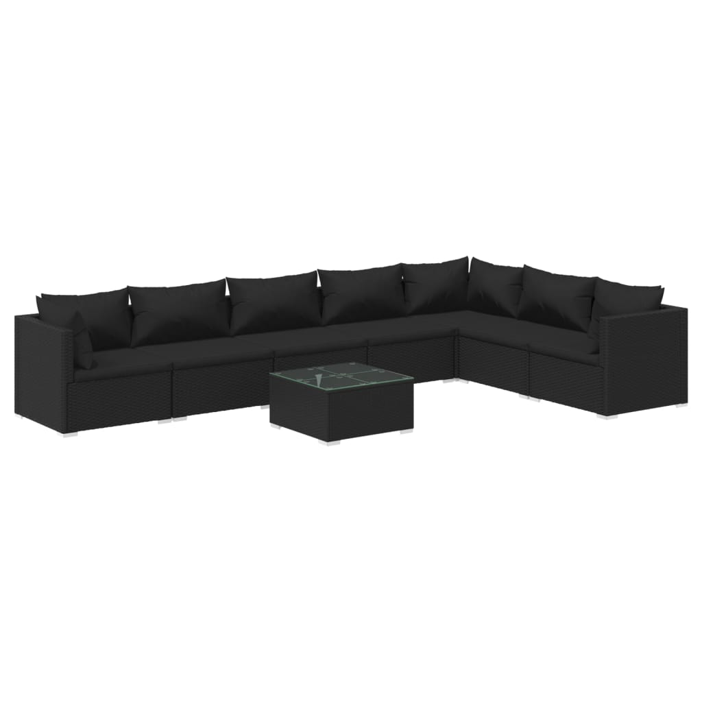 8 Piece Garden Lounge Set with Cushions Poly Rattan Black