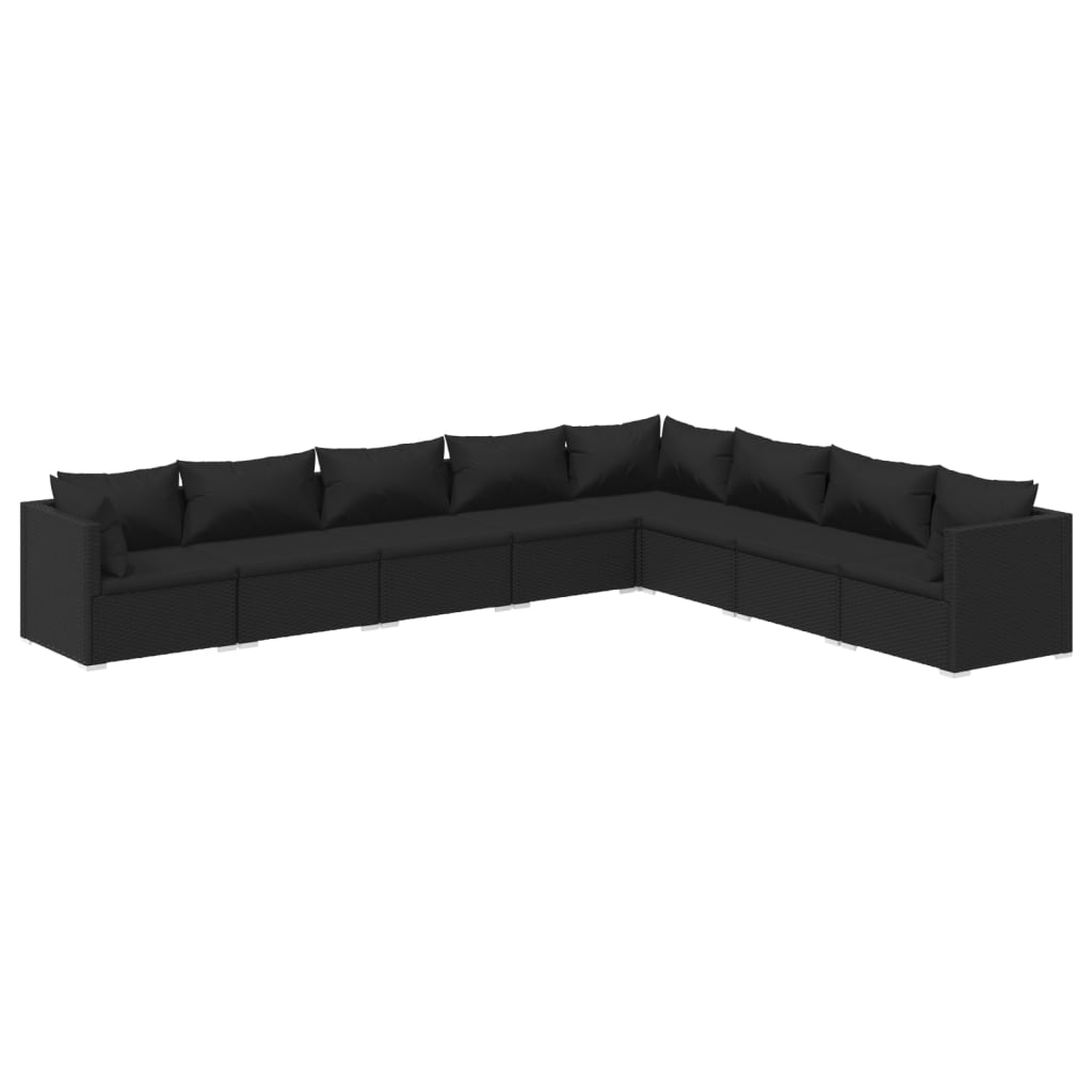 8 Piece Garden Lounge Set with Cushions Poly Rattan Black