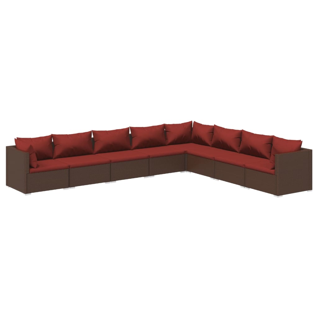 8 Piece Garden Lounge Set with Cushions Poly Rattan Brown