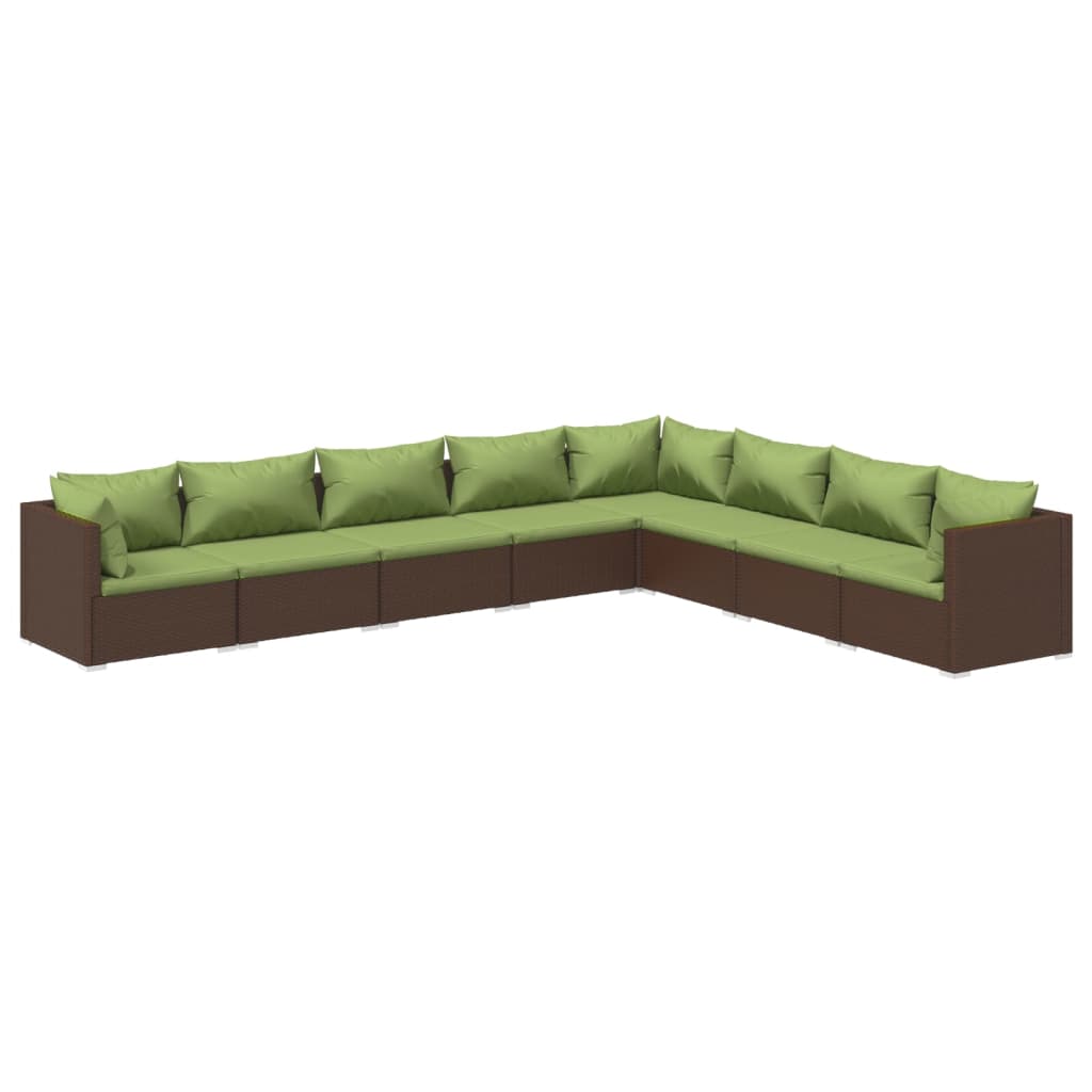 8 Piece Garden Lounge Set with Cushions Poly Rattan Brown