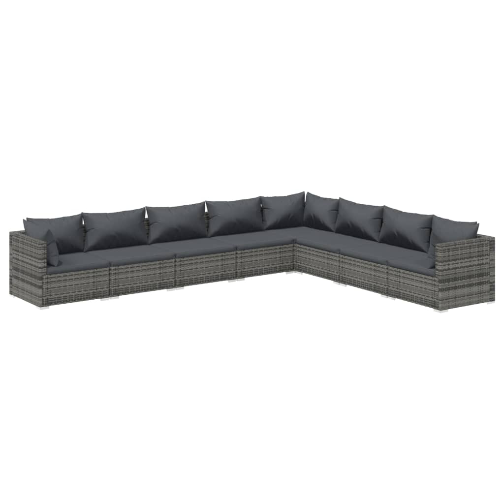 8 Piece Garden Lounge Set with Cushions Poly Rattan Grey