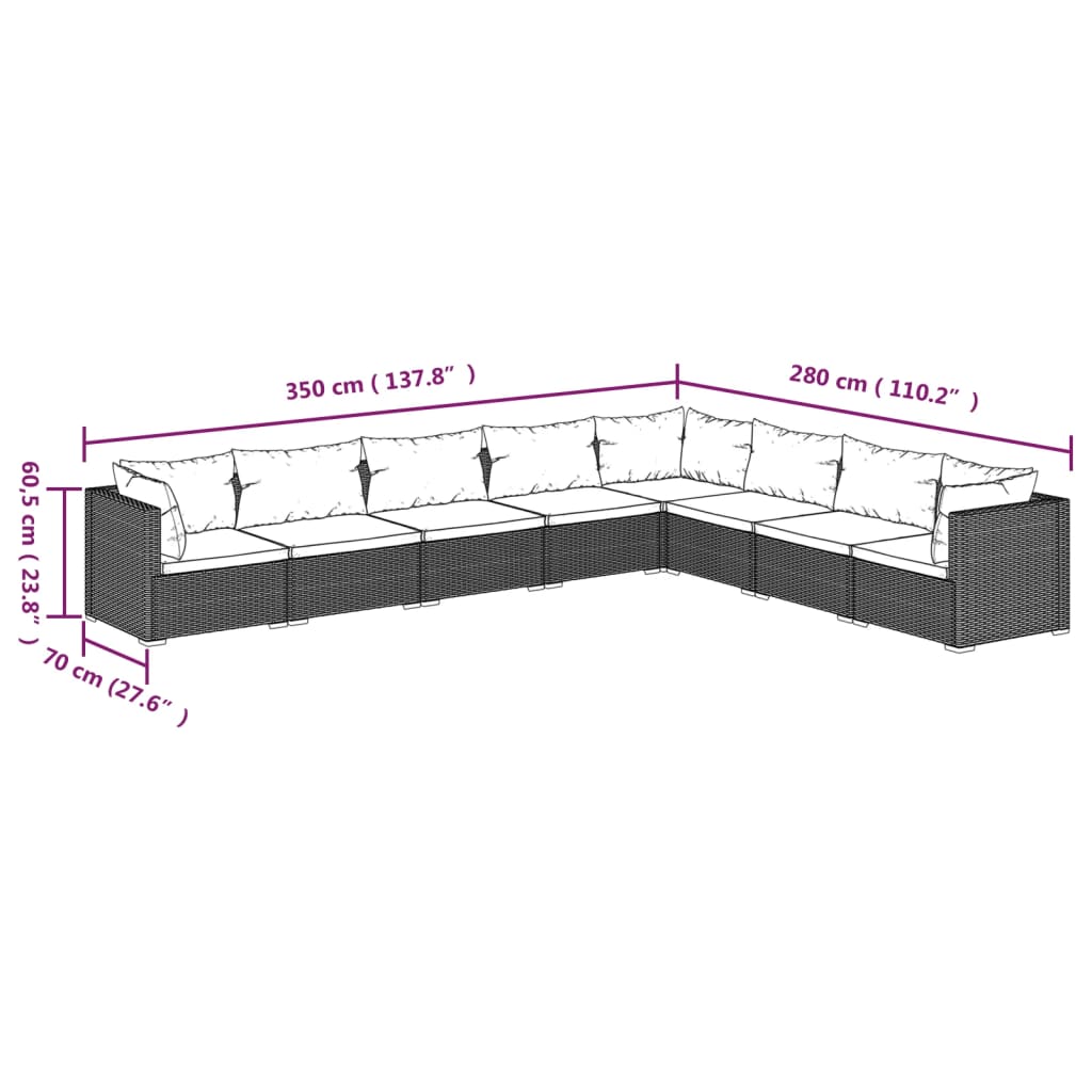 8 Piece Garden Lounge Set with Cushions Poly Rattan Grey