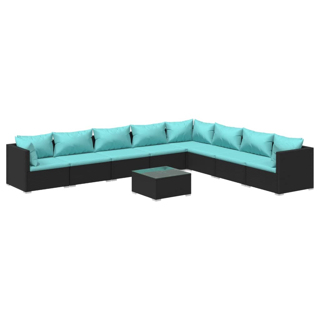 9 Piece Garden Lounge Set with Cushions Poly Rattan Black