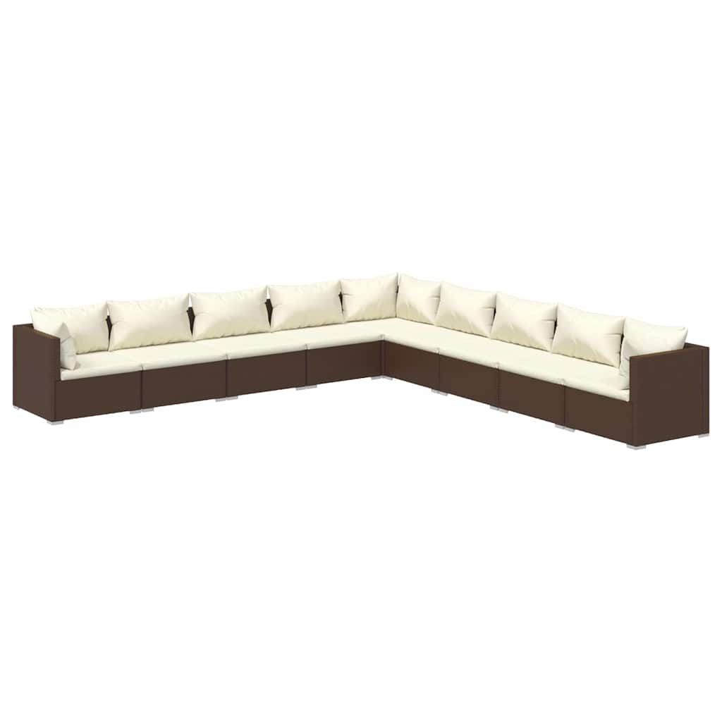 9 Piece Garden Lounge Set with Cushions Poly Rattan Brown