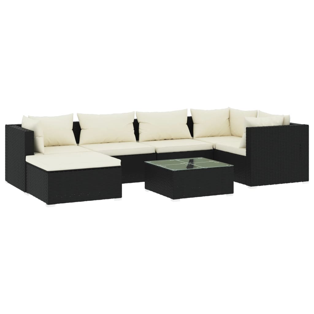 7 Piece Garden Lounge Set with Cushions Poly Rattan Black