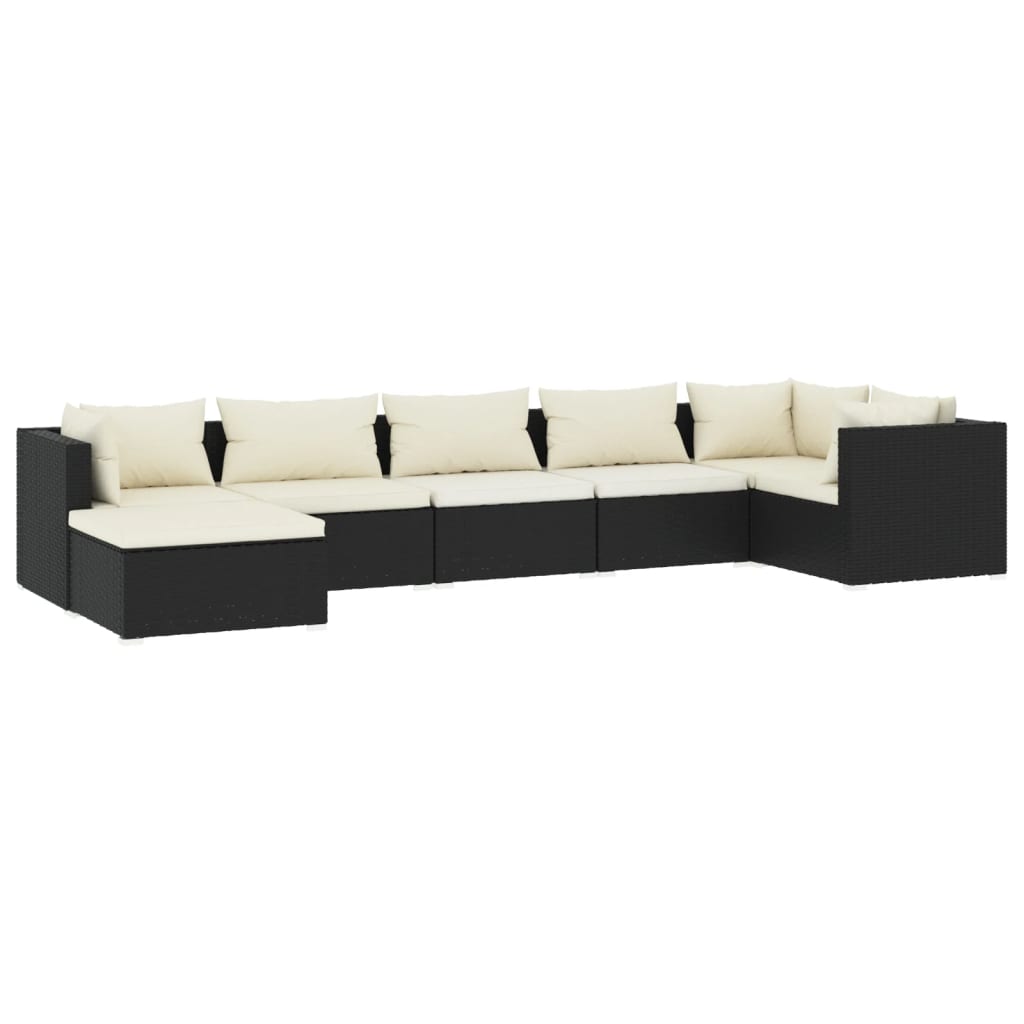 7 Piece Garden Lounge Set with Cushions Poly Rattan Black