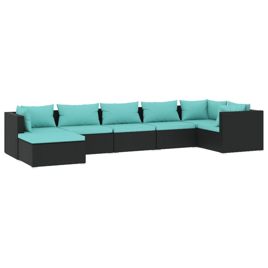 7 Piece Garden Lounge Set with Cushions Poly Rattan Black