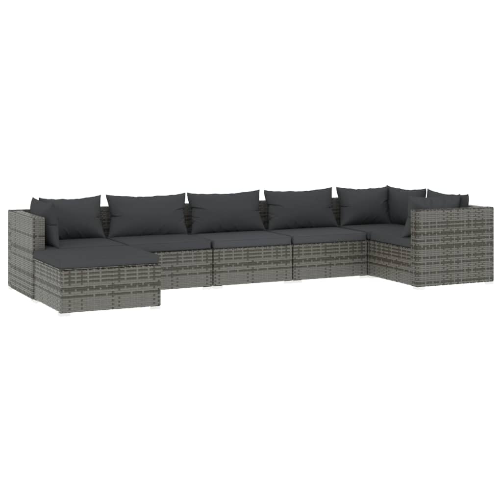 7 Piece Garden Lounge Set with Cushions Poly Rattan Grey