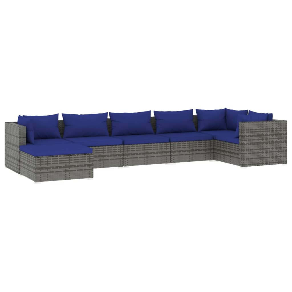 7 Piece Garden Lounge Set with Cushions Poly Rattan Grey