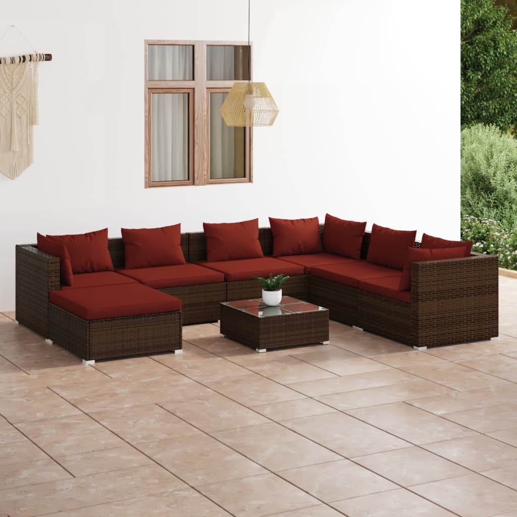 8 Piece Garden Lounge Set with Cushions Poly Rattan Brown