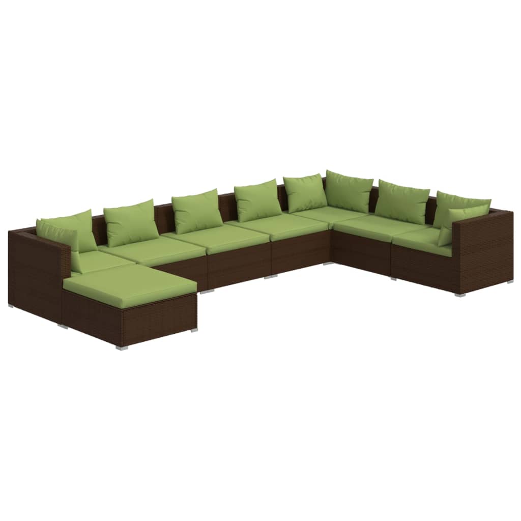 8 Piece Garden Lounge Set with Cushions Poly Rattan Brown