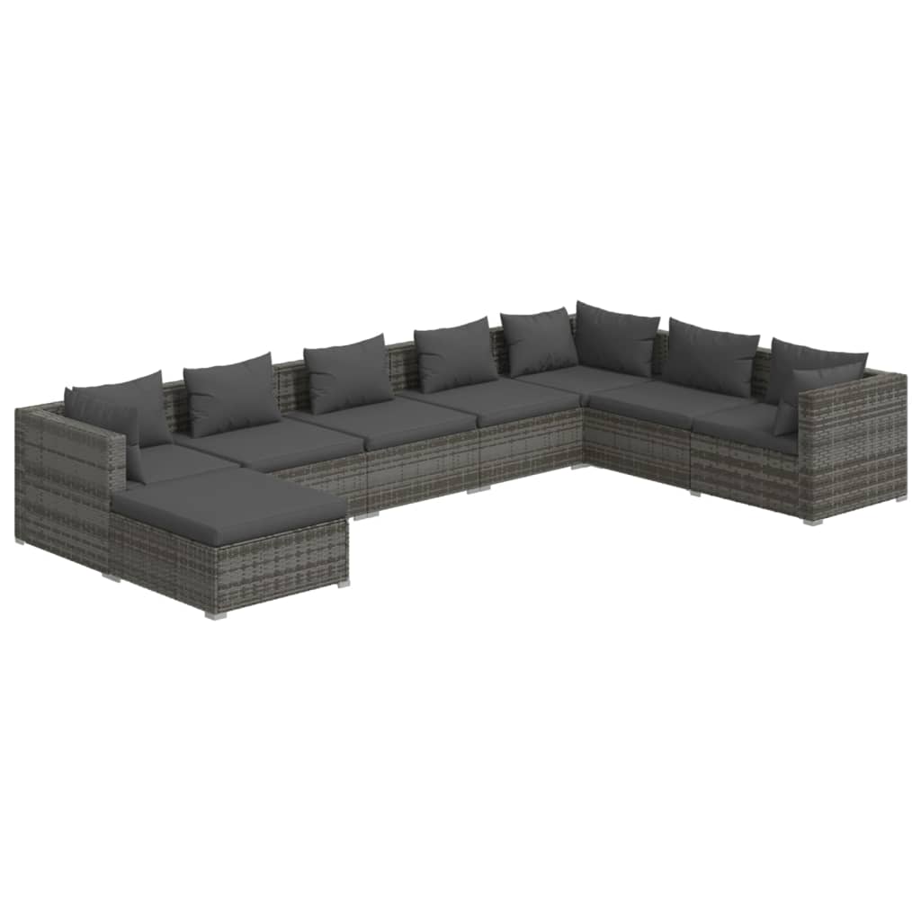 8 Piece Garden Lounge Set with Cushions Poly Rattan Grey