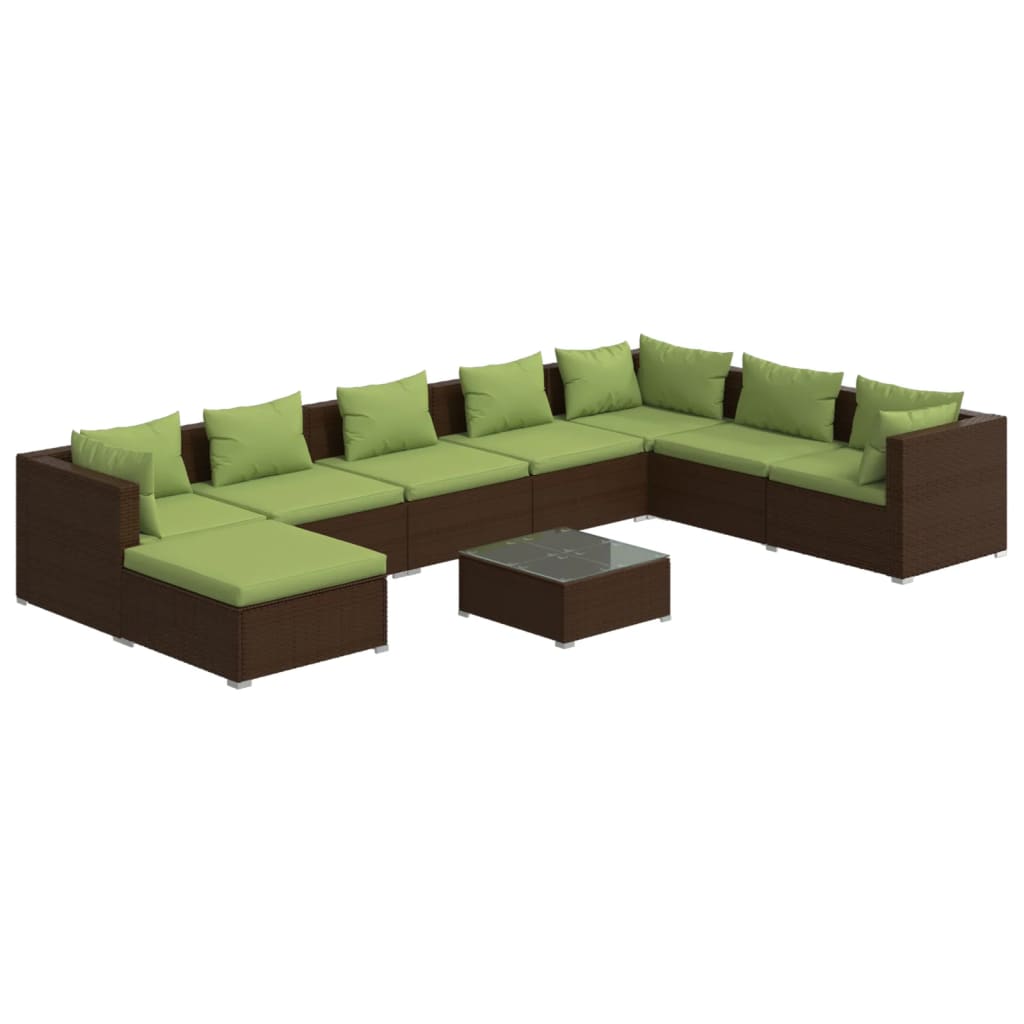 9 Piece Garden Lounge Set with Cushions Poly Rattan Brown