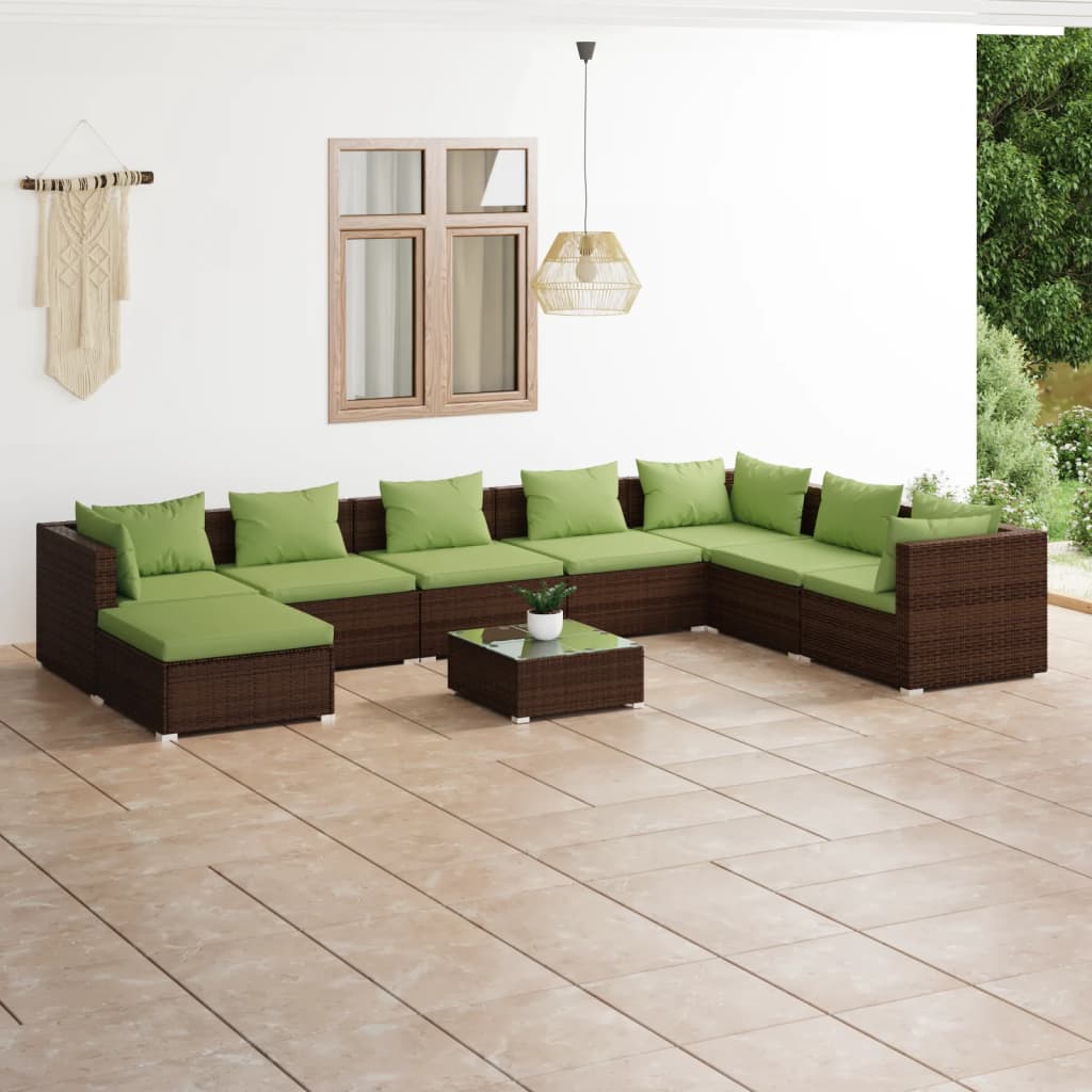 9 Piece Garden Lounge Set with Cushions Poly Rattan Brown