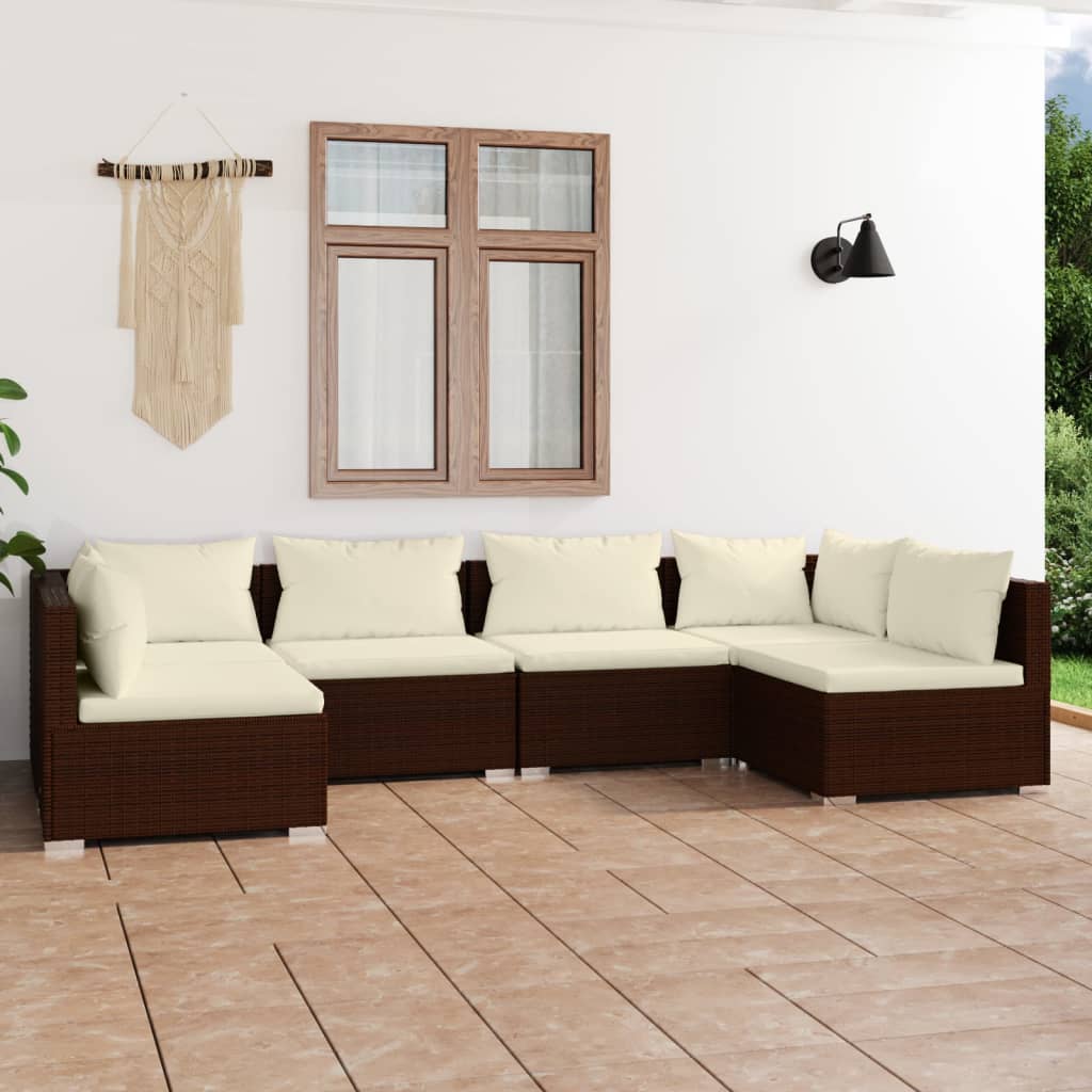 6 Piece Garden Lounge Set with Cushions Poly Rattan Brown