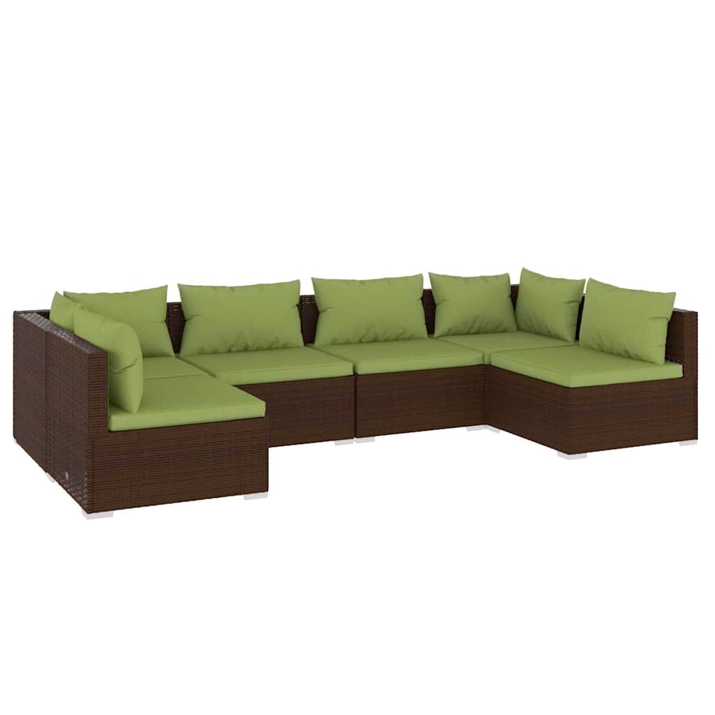 6 Piece Garden Lounge Set with Cushions Poly Rattan Brown