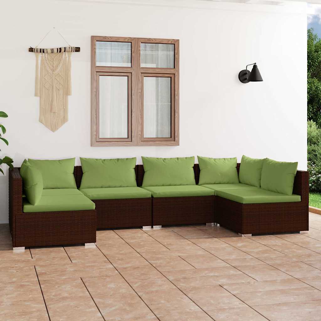 6 Piece Garden Lounge Set with Cushions Poly Rattan Brown