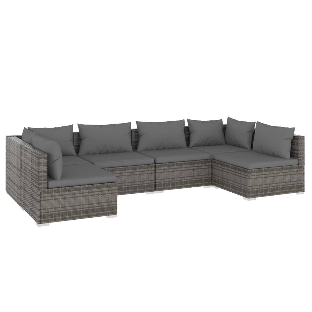 6 Piece Garden Lounge Set with Cushions Poly Rattan Grey
