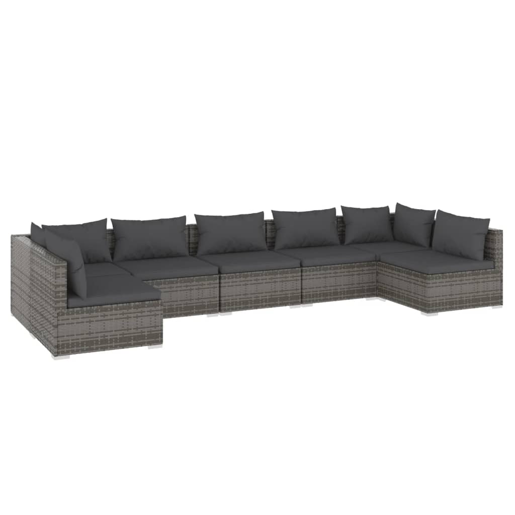 7 Piece Garden Lounge Set with Cushions Poly Rattan Grey