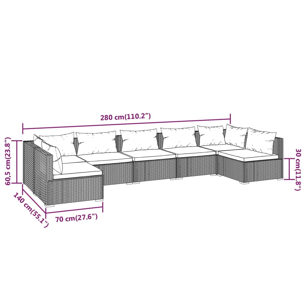 7 Piece Garden Lounge Set with Cushions Poly Rattan Grey