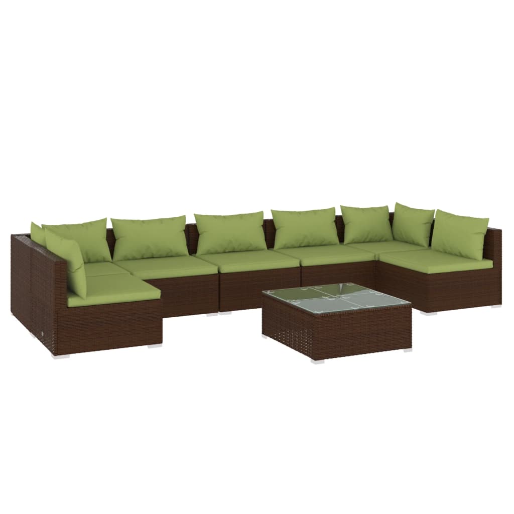 8 Piece Garden Lounge Set with Cushions Poly Rattan Brown