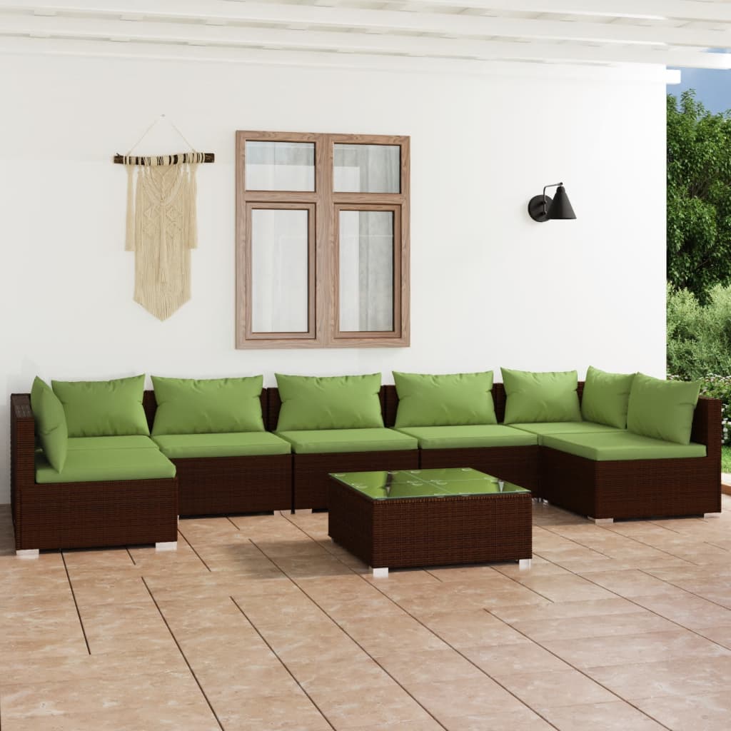8 Piece Garden Lounge Set with Cushions Poly Rattan Brown