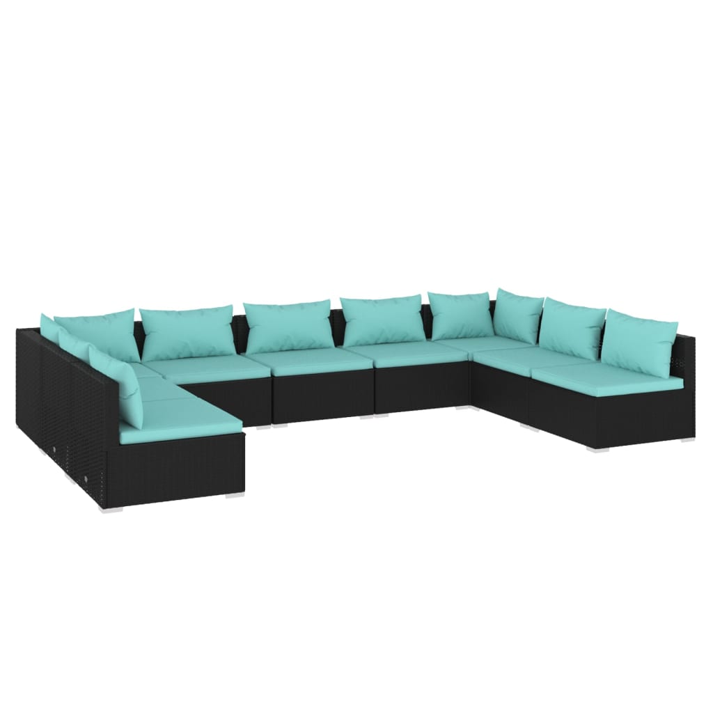 9 Piece Garden Lounge Set with Cushions Poly Rattan Black