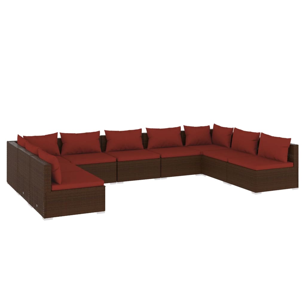 9 Piece Garden Lounge Set with Cushions Poly Rattan Brown