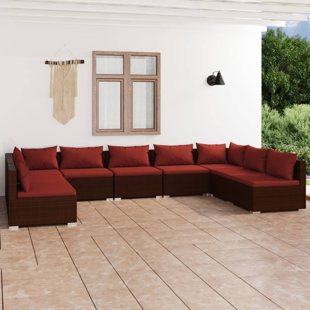 9 Piece Garden Lounge Set with Cushions Poly Rattan Brown