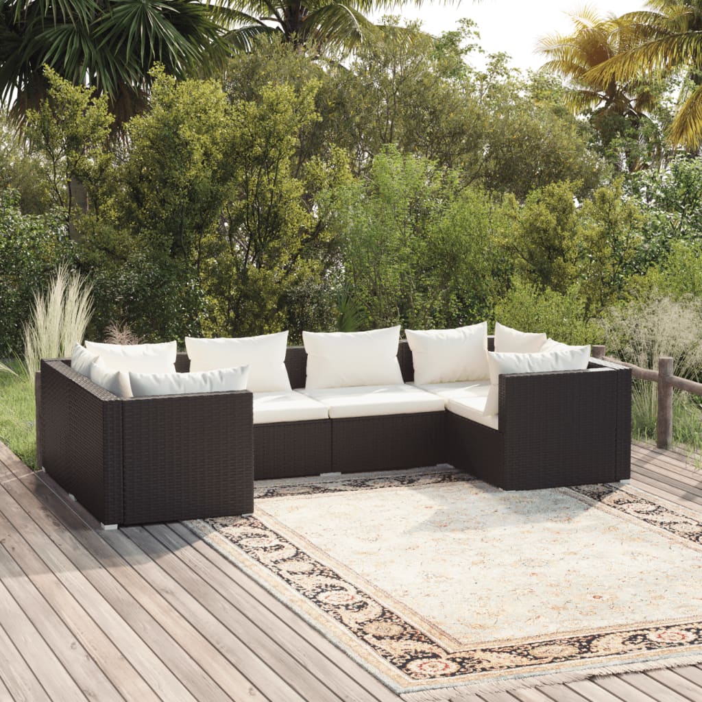 6 Piece Garden Lounge Set with Cushions Poly Rattan Black
