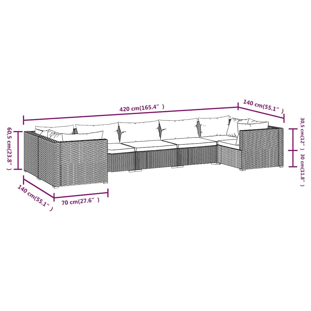 7 Piece Garden Lounge Set with Cushions Poly Rattan Black