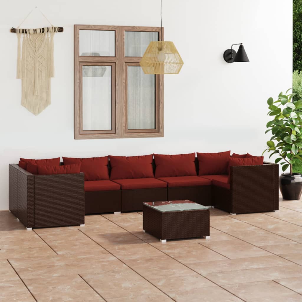 8 Piece Garden Lounge Set with Cushions Poly Rattan Brown