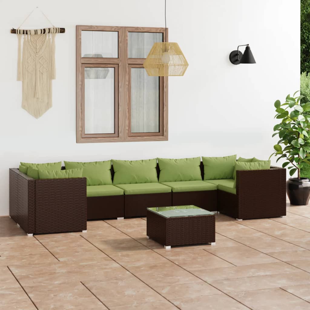 8 Piece Garden Lounge Set with Cushions Poly Rattan Brown