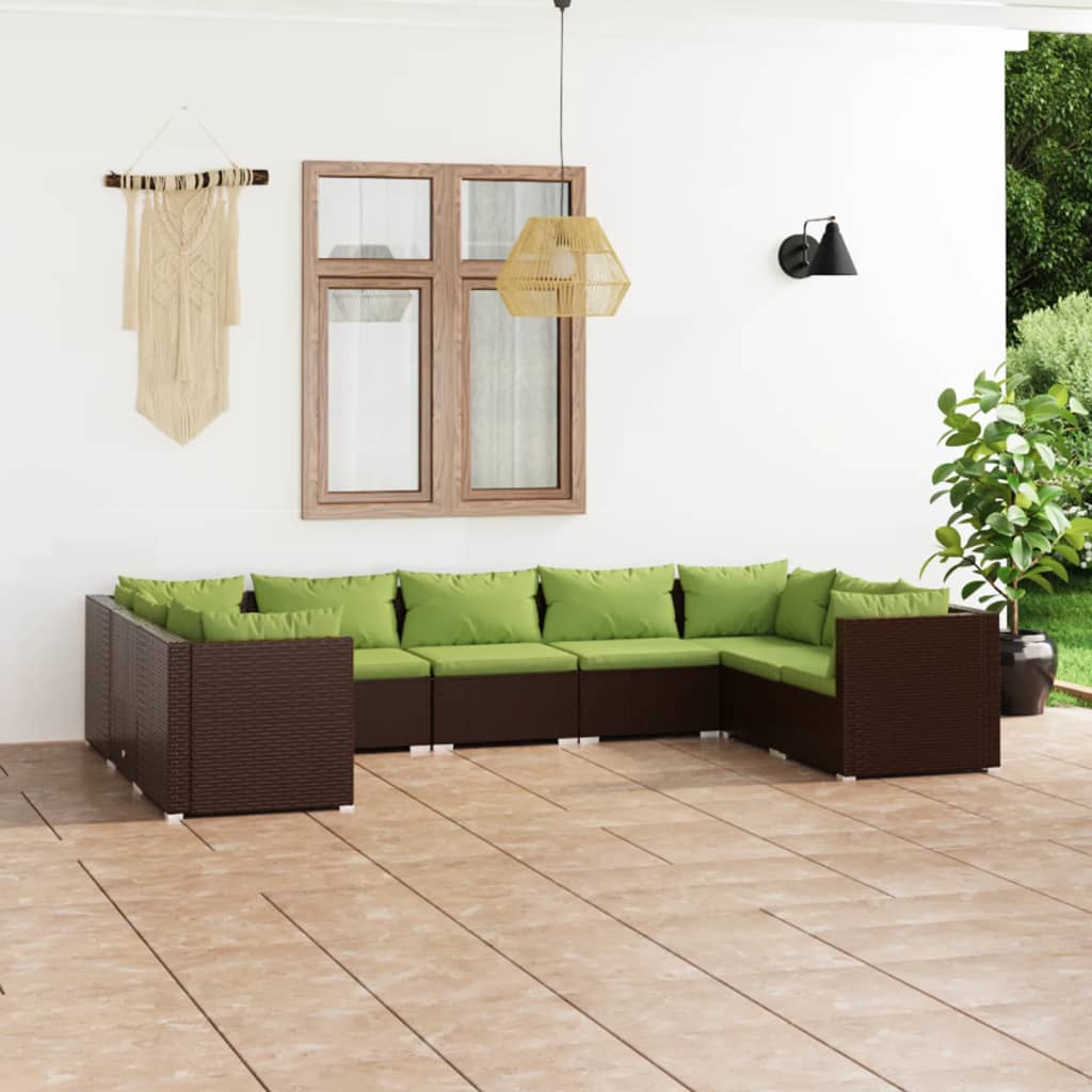 9 Piece Garden Lounge Set with Cushions Poly Rattan Brown