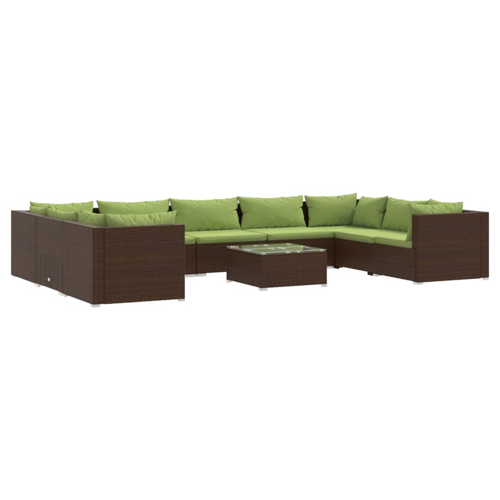 10 Piece Garden Lounge Set with Cushions Poly Rattan Brown